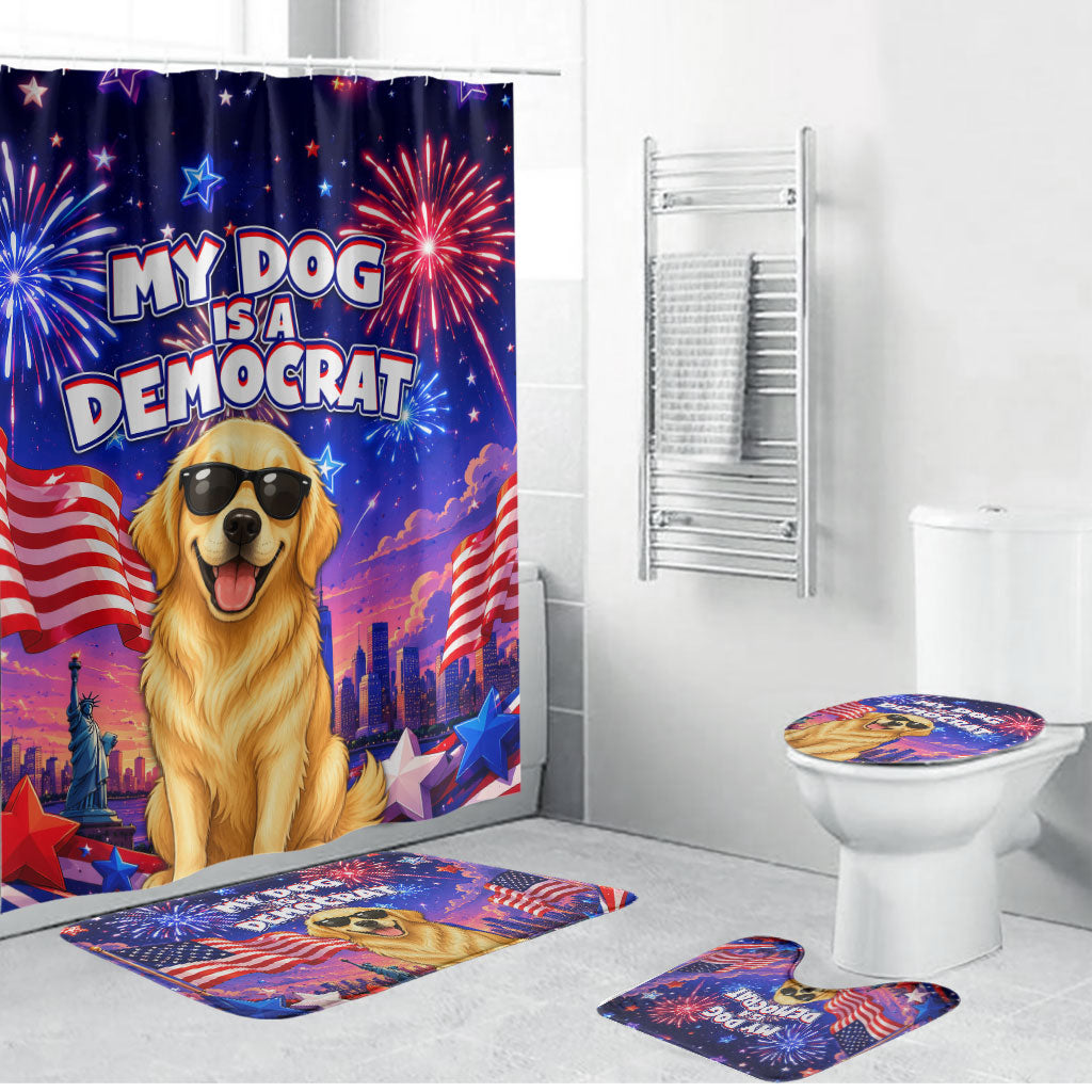 Golden Retriever My Dog Is A Democrat Bathroom Set Patriotic Statue Of Liberty Fireworks