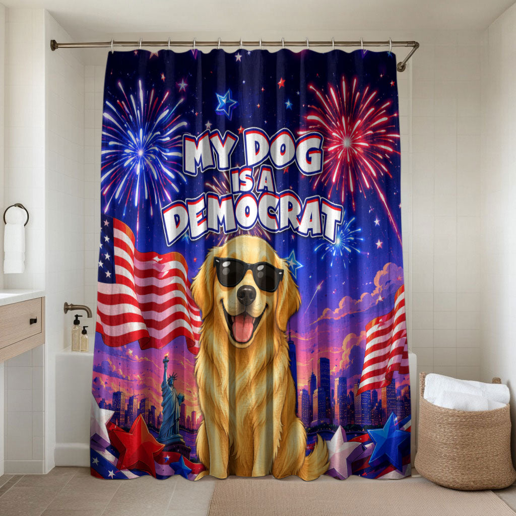 Golden Retriever My Dog Is A Democrat Bathroom Set Patriotic Statue Of Liberty Fireworks