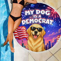 Golden Retriever My Dog Is A Democrat Beach Blanket Patriotic Statue Of Liberty Fireworks
