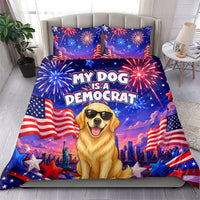 Golden Retriever My Dog Is A Democrat Bedding Set Patriotic Statue Of Liberty Fireworks