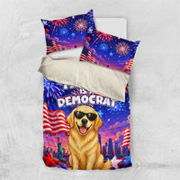 Golden Retriever My Dog Is A Democrat Bedding Set Patriotic Statue Of Liberty Fireworks