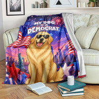 Golden Retriever My Dog Is A Democrat Blanket Patriotic Statue Of Liberty Fireworks