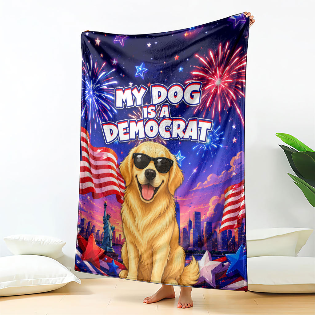 Golden Retriever My Dog Is A Democrat Blanket Patriotic Statue Of Liberty Fireworks