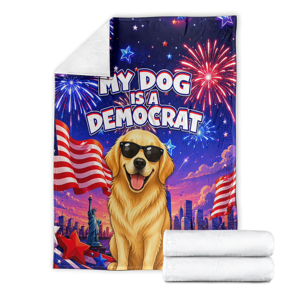 Golden Retriever My Dog Is A Democrat Blanket Patriotic Statue Of Liberty Fireworks
