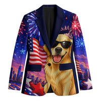 Golden Retriever My Dog Is A Democrat Blazer Patriotic Statue Of Liberty Fireworks