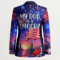 Golden Retriever My Dog Is A Democrat Blazer Patriotic Statue Of Liberty Fireworks