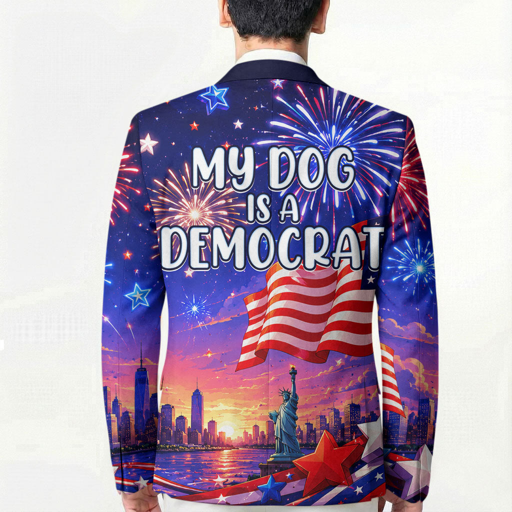 Golden Retriever My Dog Is A Democrat Blazer Patriotic Statue Of Liberty Fireworks