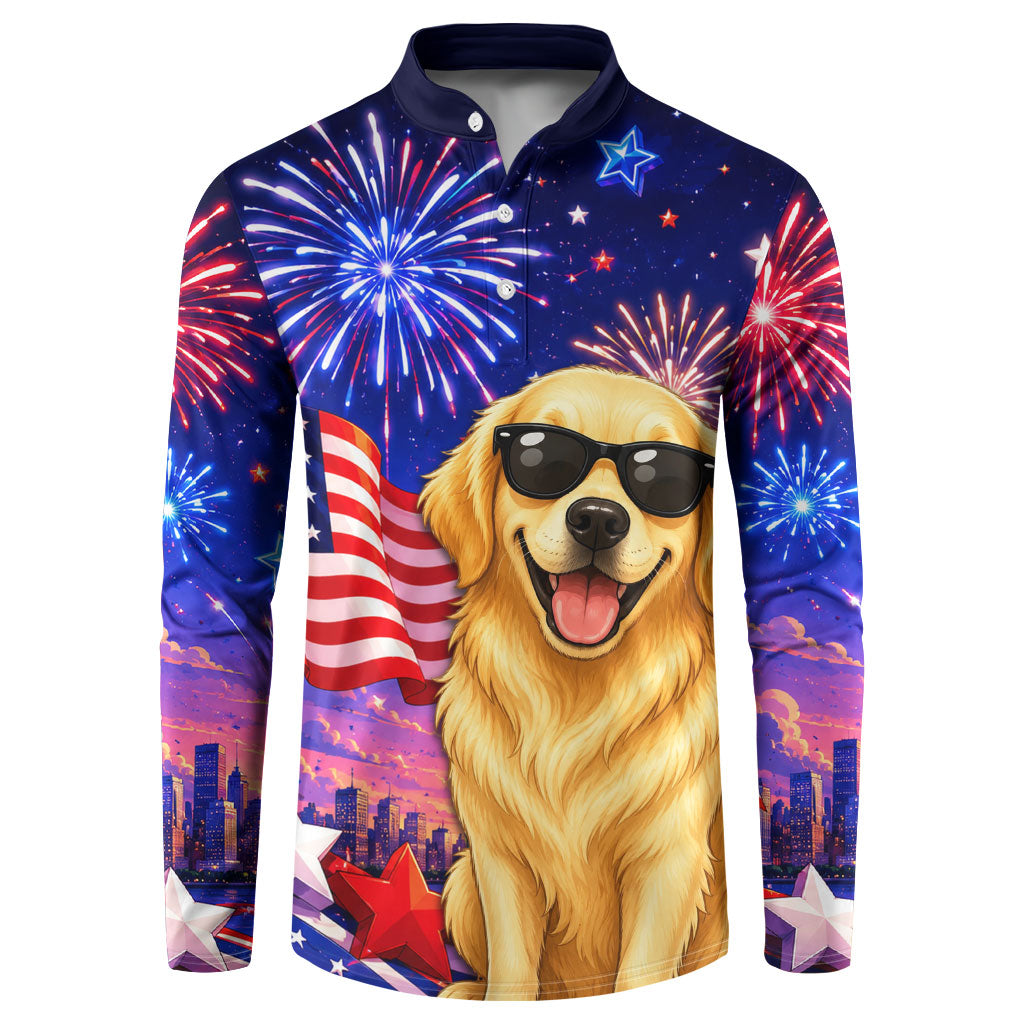 Golden Retriever My Dog Is A Democrat Button Sweatshirt Patriotic Statue Of Liberty Fireworks