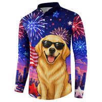Golden Retriever My Dog Is A Democrat Button Sweatshirt Patriotic Statue Of Liberty Fireworks