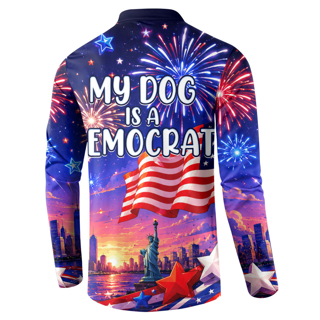 Golden Retriever My Dog Is A Democrat Button Sweatshirt Patriotic Statue Of Liberty Fireworks