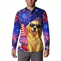 Golden Retriever My Dog Is A Democrat Button Sweatshirt Patriotic Statue Of Liberty Fireworks