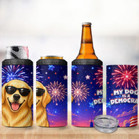 Golden Retriever My Dog Is A Democrat 4 in 1 Can Cooler Tumbler Patriotic Statue Of Liberty Fireworks