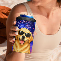 Golden Retriever My Dog Is A Democrat 4 in 1 Can Cooler Tumbler Patriotic Statue Of Liberty Fireworks