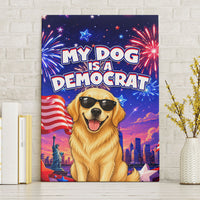 Golden Retriever My Dog Is A Democrat Canvas Wall Art Patriotic Statue Of Liberty Fireworks