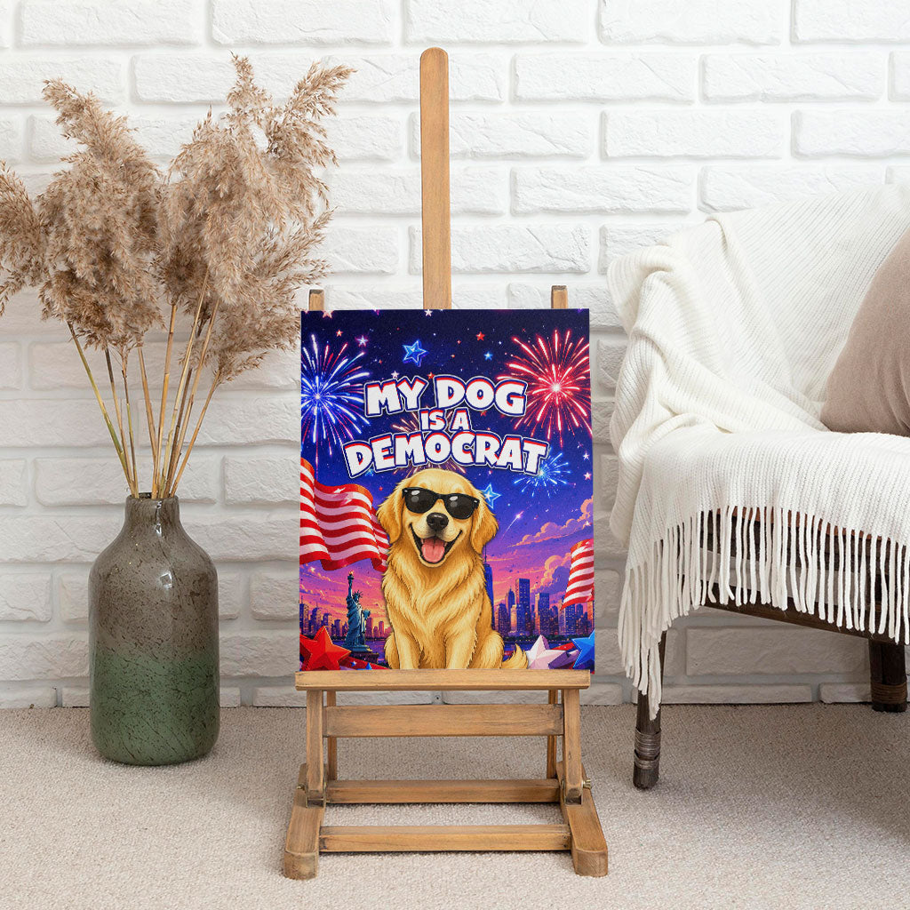 Golden Retriever My Dog Is A Democrat Canvas Wall Art Patriotic Statue Of Liberty Fireworks