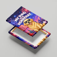 Golden Retriever My Dog Is A Democrat Canvas Wall Art Patriotic Statue Of Liberty Fireworks