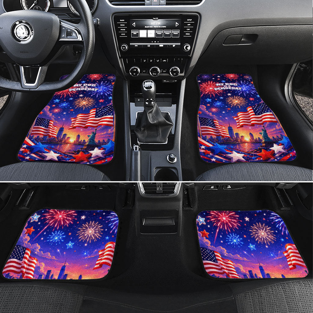 Golden Retriever My Dog Is A Democrat Car Mats Patriotic Statue Of Liberty Fireworks