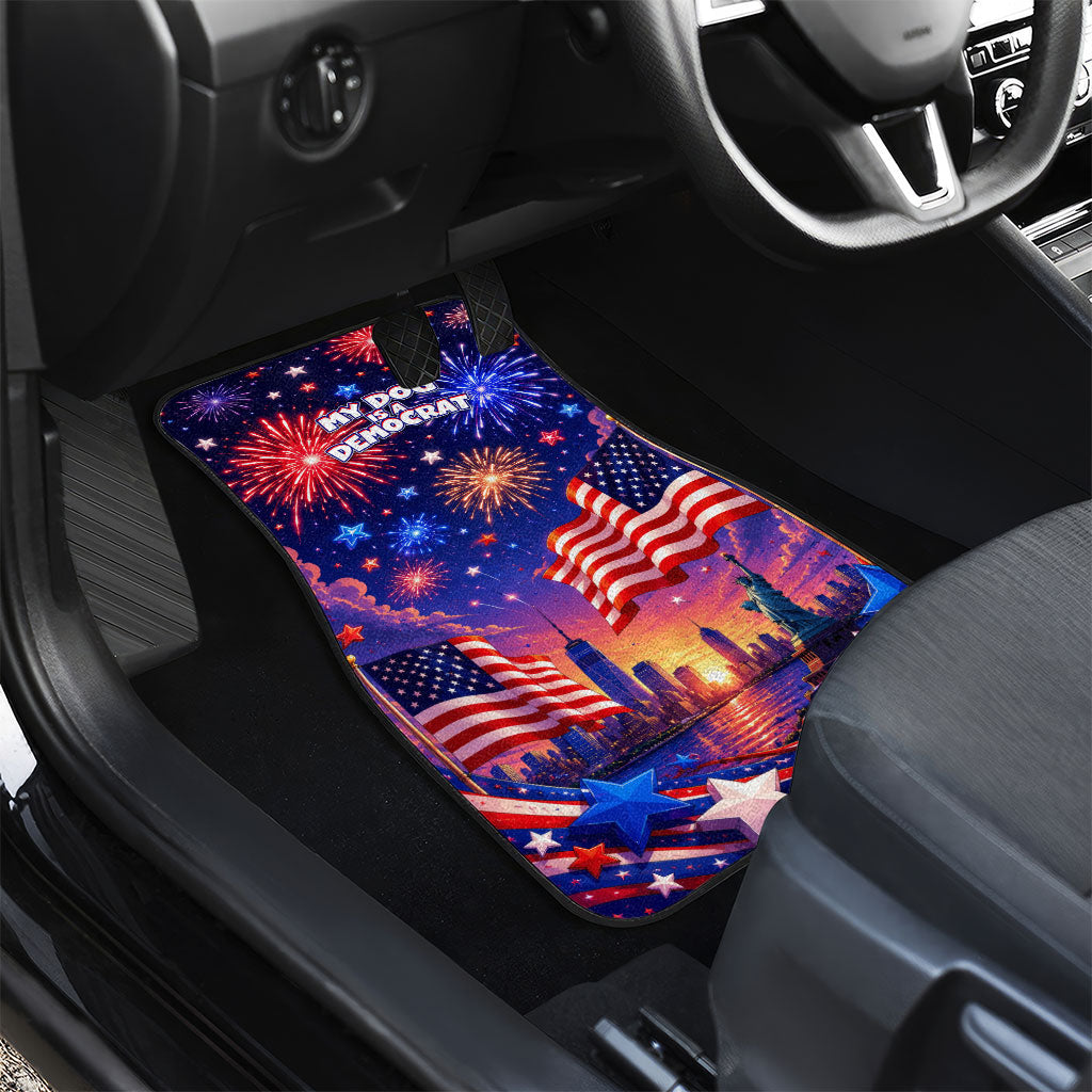 Golden Retriever My Dog Is A Democrat Car Mats Patriotic Statue Of Liberty Fireworks