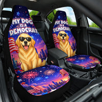 Golden Retriever My Dog Is A Democrat Car Seat Cover Patriotic Statue Of Liberty Fireworks