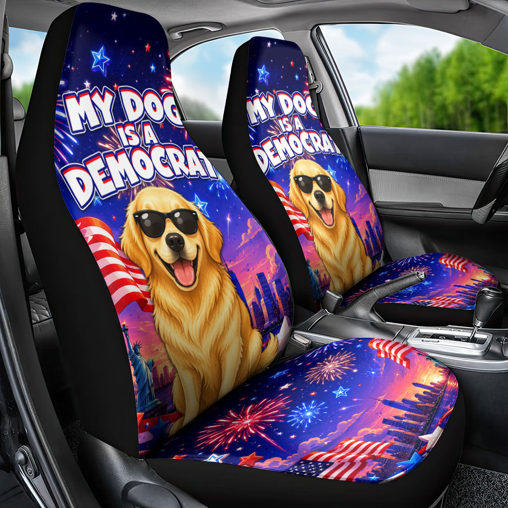 Golden Retriever My Dog Is A Democrat Car Seat Cover Patriotic Statue Of Liberty Fireworks