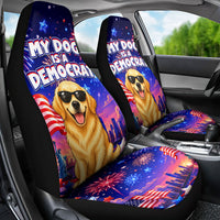 Golden Retriever My Dog Is A Democrat Car Seat Cover Patriotic Statue Of Liberty Fireworks