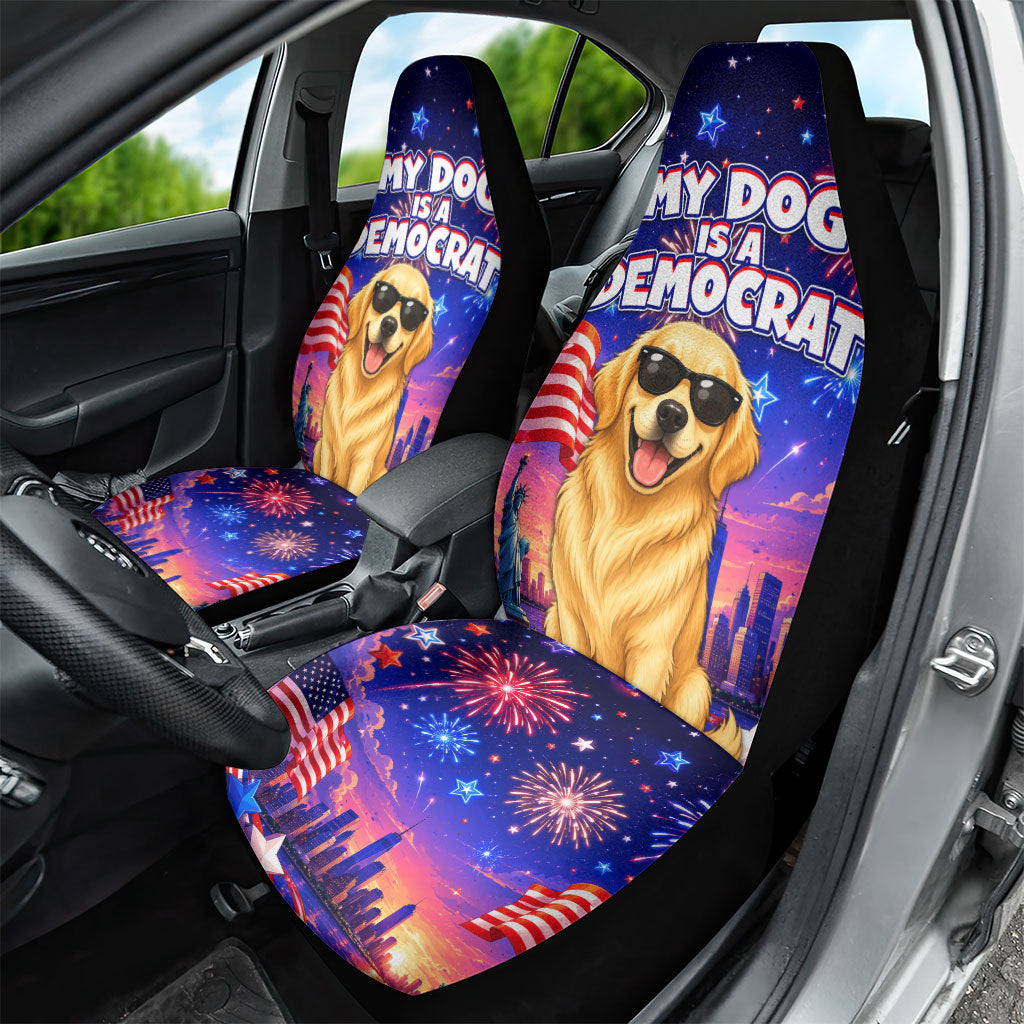 Golden Retriever My Dog Is A Democrat Car Seat Cover Patriotic Statue Of Liberty Fireworks