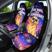 Golden Retriever My Dog Is A Democrat Car Seat Cover Patriotic Statue Of Liberty Fireworks