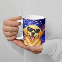 Golden Retriever My Dog Is A Democrat Ceramic Mug Patriotic Statue Of Liberty Fireworks
