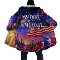 Golden Retriever My Dog Is A Democrat Cloak Patriotic Statue Of Liberty Fireworks
