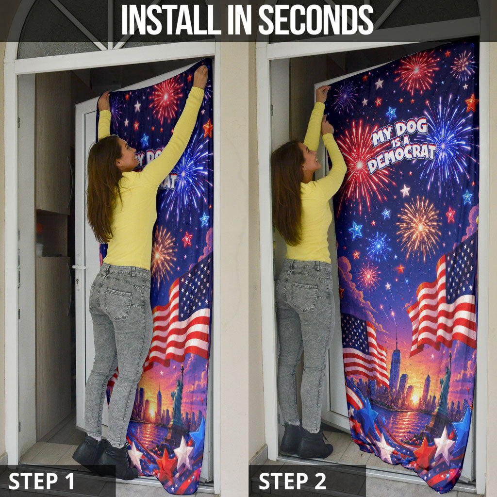 Golden Retriever My Dog Is A Democrat Door Cover Patriotic Statue Of Liberty Fireworks