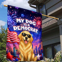 Golden Retriever My Dog Is A Democrat Garden Flag Patriotic Statue Of Liberty Fireworks