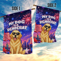 Golden Retriever My Dog Is A Democrat Garden Flag Patriotic Statue Of Liberty Fireworks