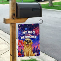Golden Retriever My Dog Is A Democrat Garden Flag Patriotic Statue Of Liberty Fireworks