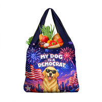 Golden Retriever My Dog Is A Democrat Grocery Bag Patriotic Statue Of Liberty Fireworks
