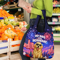 Golden Retriever My Dog Is A Democrat Grocery Bag Patriotic Statue Of Liberty Fireworks