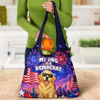 Golden Retriever My Dog Is A Democrat Grocery Bag Patriotic Statue Of Liberty Fireworks