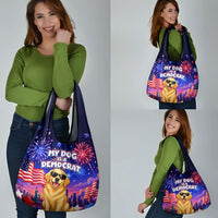 Golden Retriever My Dog Is A Democrat Grocery Bag Patriotic Statue Of Liberty Fireworks