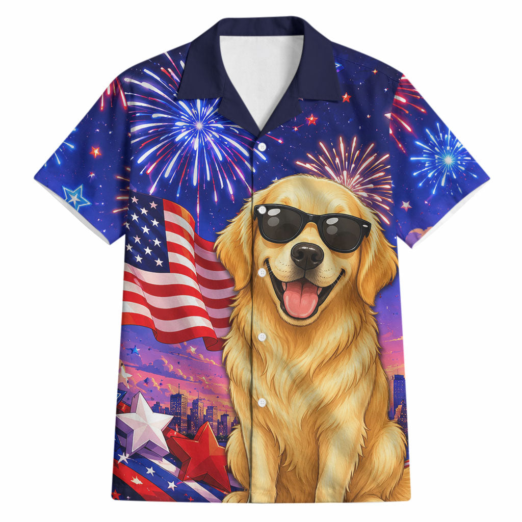 Golden Retriever My Dog Is A Democrat Hawaiian Shirt Patriotic Statue Of Liberty Fireworks