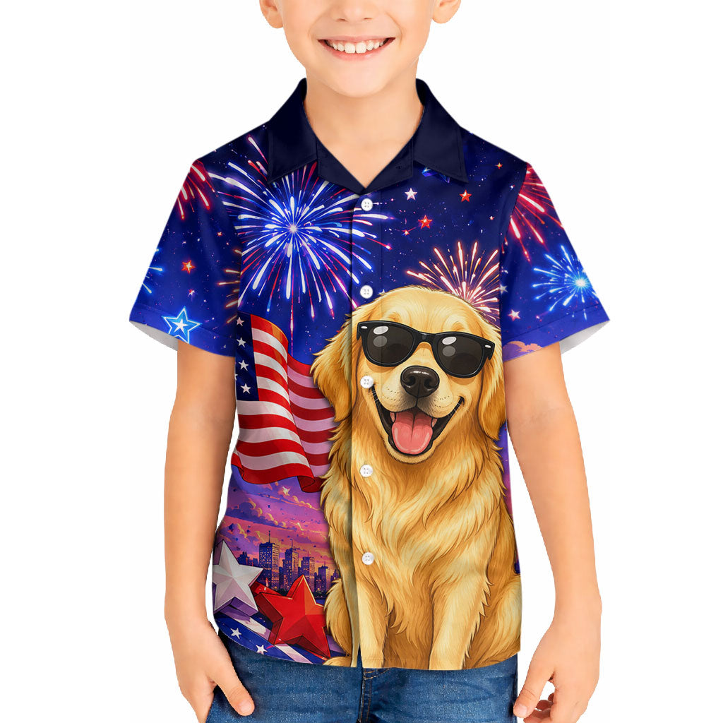 Golden Retriever My Dog Is A Democrat Hawaiian Shirt Patriotic Statue Of Liberty Fireworks