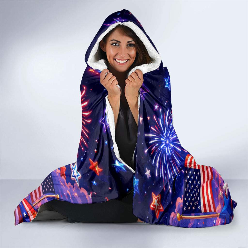Golden Retriever My Dog Is A Democrat Hooded Blanket Patriotic Statue Of Liberty Fireworks
