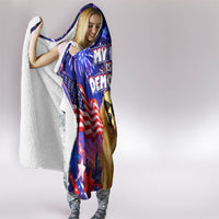 Golden Retriever My Dog Is A Democrat Hooded Blanket Patriotic Statue Of Liberty Fireworks