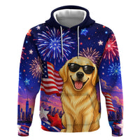 Golden Retriever My Dog Is A Democrat Hoodie Patriotic Statue Of Liberty Fireworks