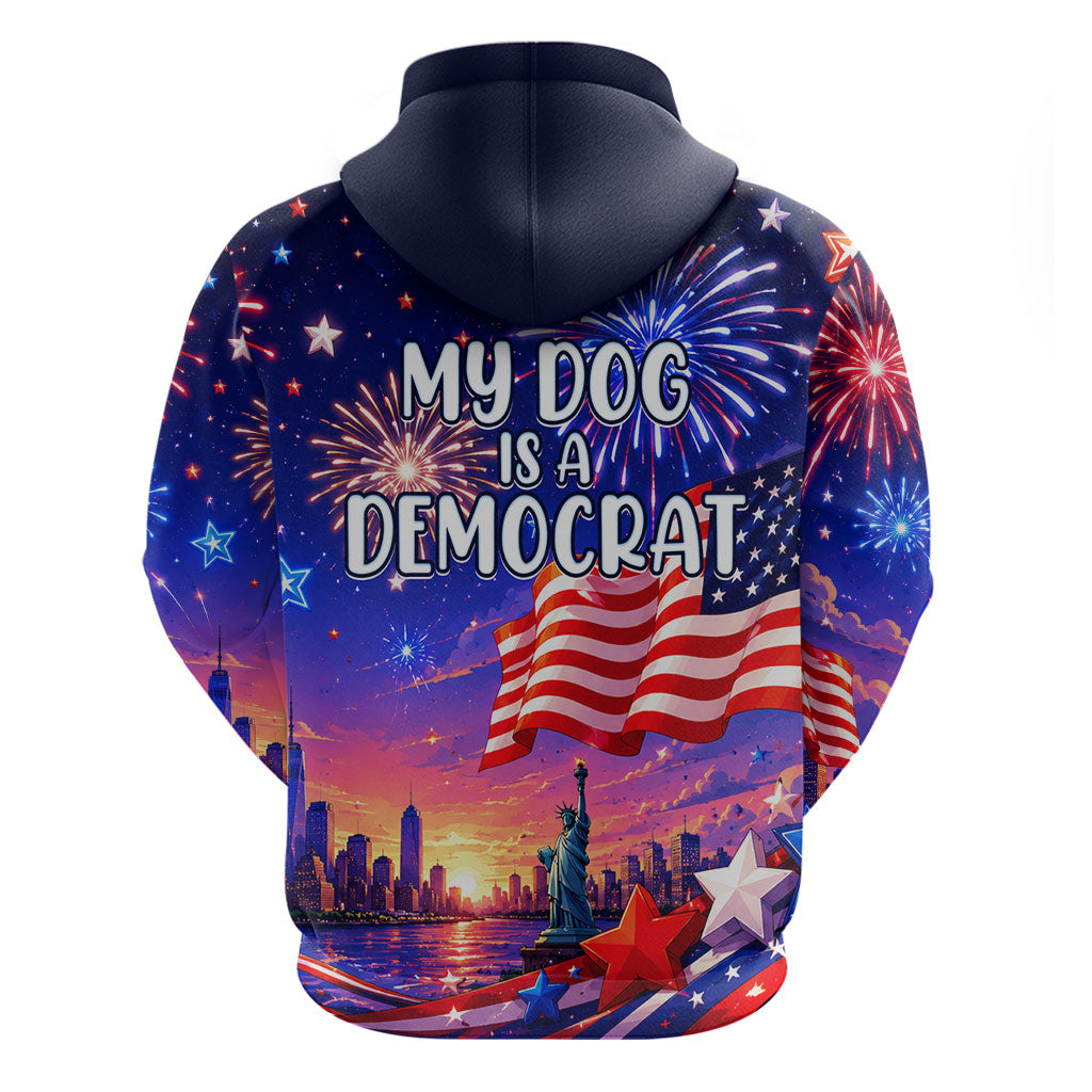 Golden Retriever My Dog Is A Democrat Hoodie Patriotic Statue Of Liberty Fireworks
