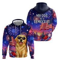 Golden Retriever My Dog Is A Democrat Hoodie Patriotic Statue Of Liberty Fireworks