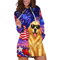 Golden Retriever My Dog Is A Democrat Hoodie Dress Patriotic Statue Of Liberty Fireworks