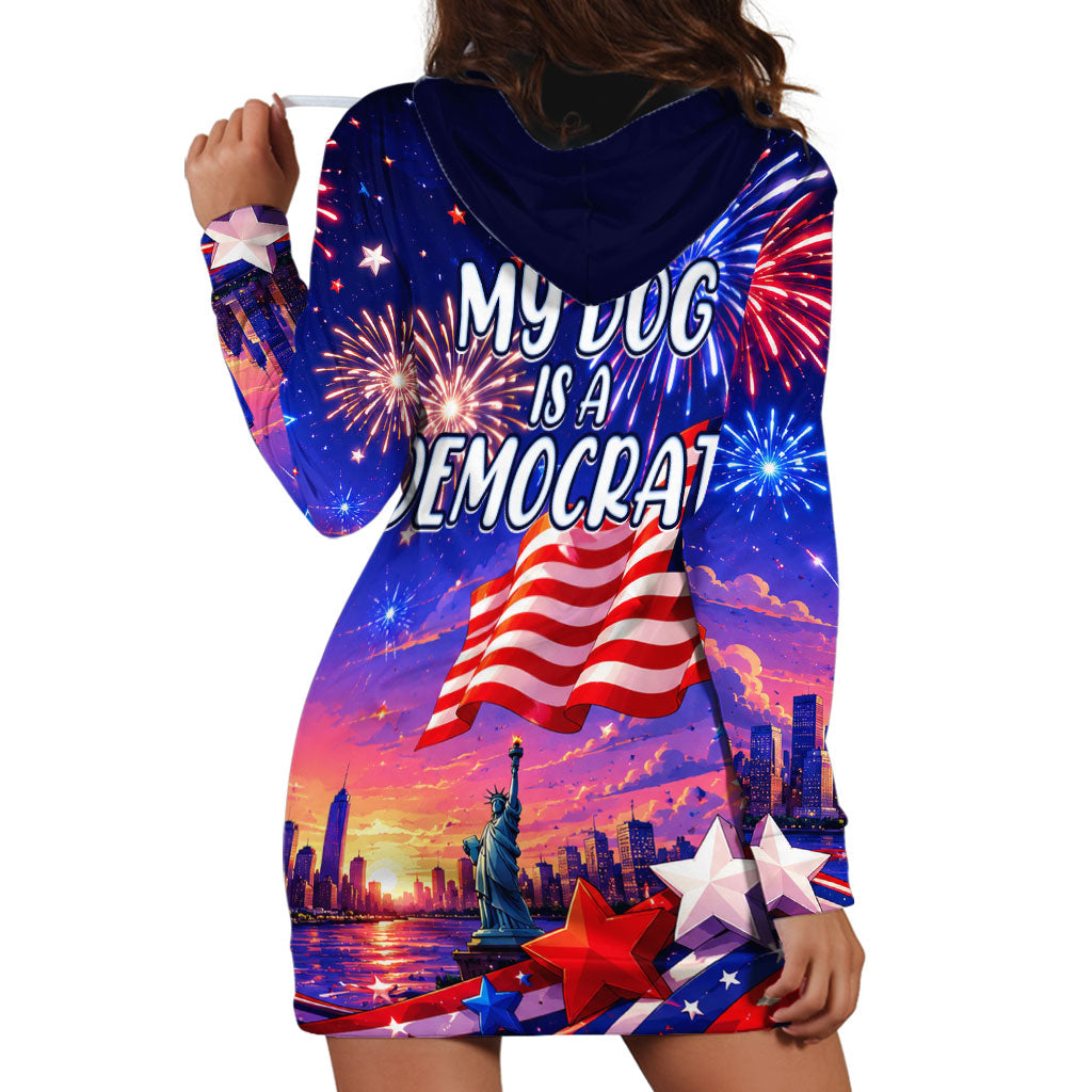 Golden Retriever My Dog Is A Democrat Hoodie Dress Patriotic Statue Of Liberty Fireworks
