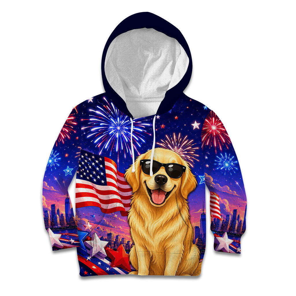 Golden Retriever My Dog Is A Democrat Kid Hoodie Patriotic Statue Of Liberty Fireworks