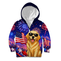 Golden Retriever My Dog Is A Democrat Kid Hoodie Patriotic Statue Of Liberty Fireworks