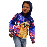 Golden Retriever My Dog Is A Democrat Kid Hoodie Patriotic Statue Of Liberty Fireworks