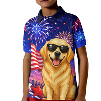 Golden Retriever My Dog Is A Democrat Kid Polo Shirt Patriotic Statue Of Liberty Fireworks